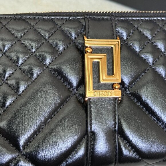 VERSACE QUILTED BLACK LEATHER ZIP AROUND LONG WALLET, 1007135 - Picture 12 of 15